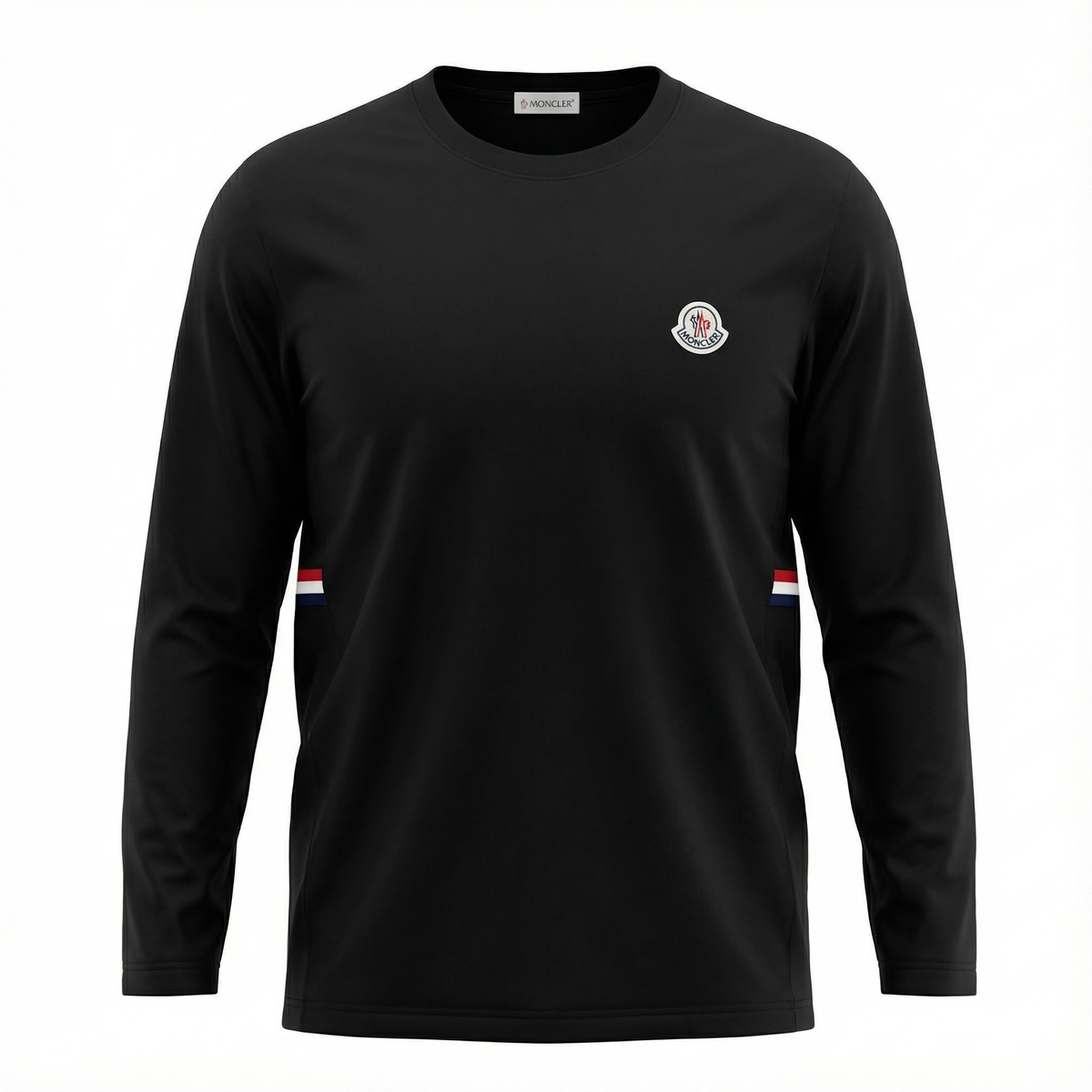 Moncler Tricolor Stripe Logo Tee – Black