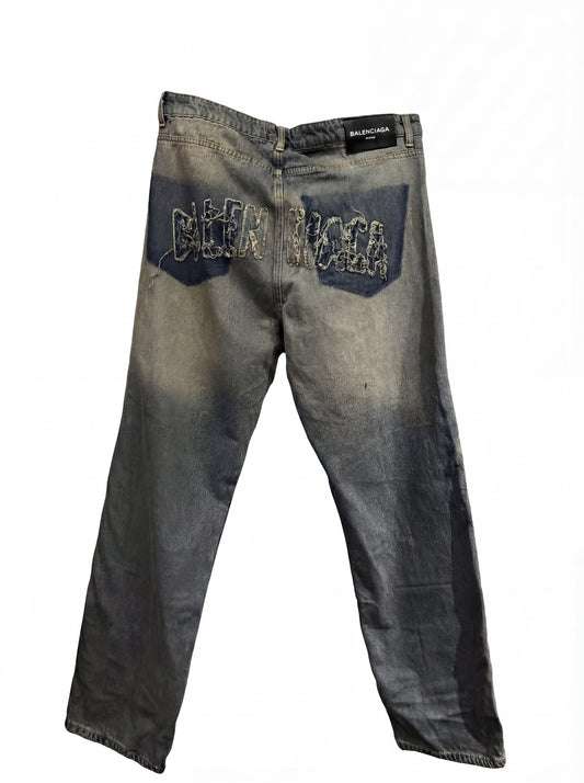 BALENCIAGA Double Front pocket Baggy Pants in Light Blue