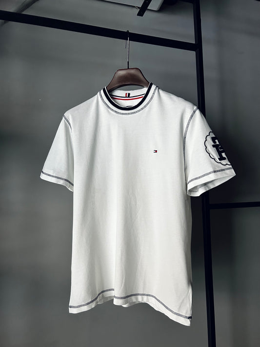 TOMMY HILFIGER JAQUARD COLLAR  T-shirtt White