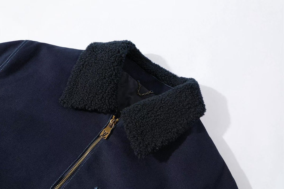 Canvas Workwear Zip Jacket with Shearling Collar LOUIS VUITTON