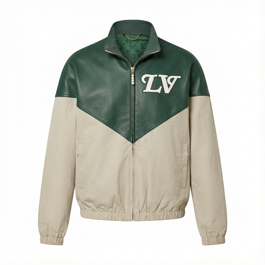 Louis Vuitton LV Patch Leather Bomber Jacket – Green & Cream