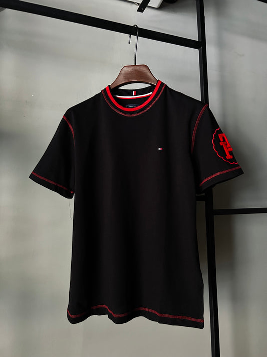 TOMMY HILFIGER JAQUARD COLLAR  T-shirtt Black