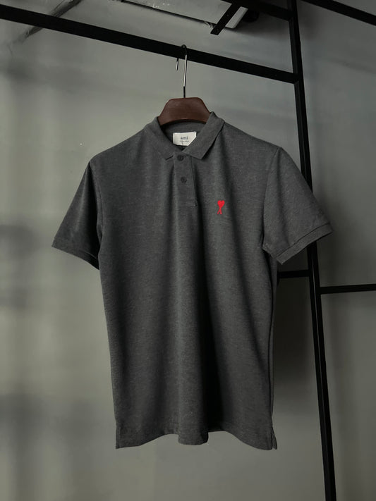 AMI PARIS De Coeur Polo Shirt Grey