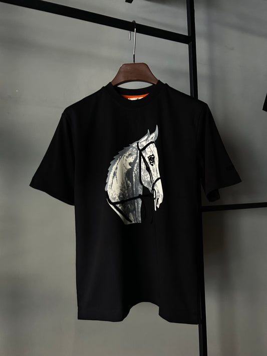 HERMES Printed  Horse Logo T-shirt Black