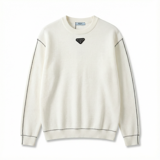 Prada Classic Ribbed Knit Sweater – White