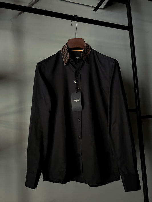 Fendi Ff Collared Long-Sleeve Shirt Black