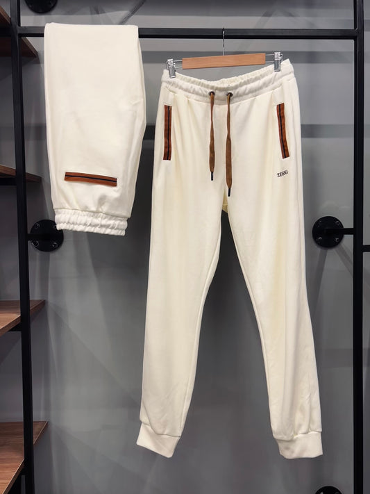 ZEGNA Embroidered Detail Sweatpants Crème