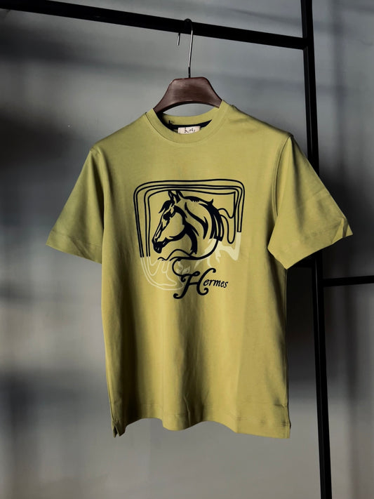 HERMES Prancing Horse Graphic T-shirt Olive