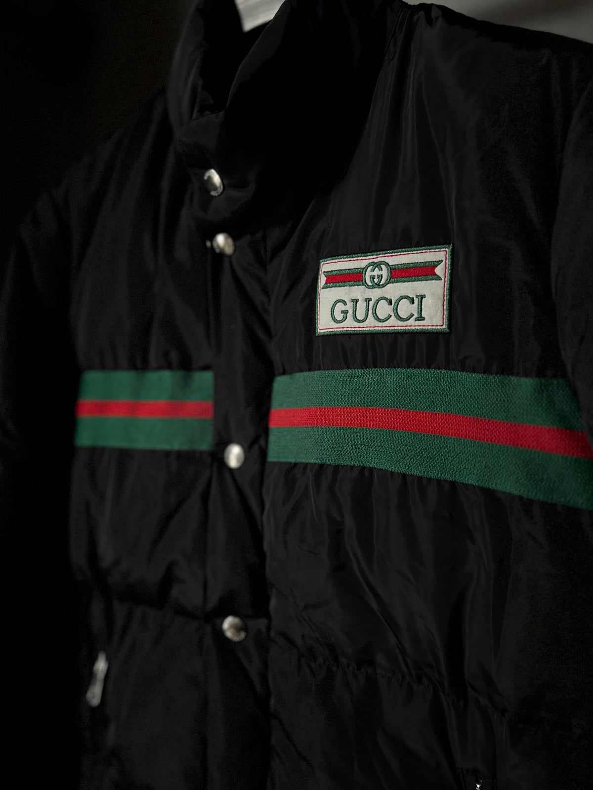 Gucci - Web stripe satin down jacket Black