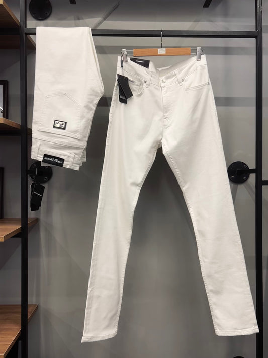 Dolce & Gabbana Logo Plaque Denim Slim Fit Jeans WHITE