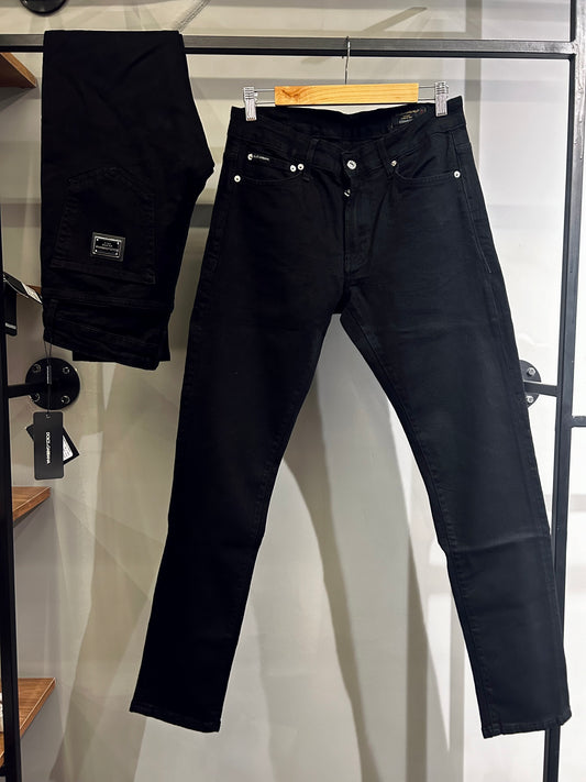 Dolce & Gabbana Logo Plaque Denim Slim Fit Jeans Black