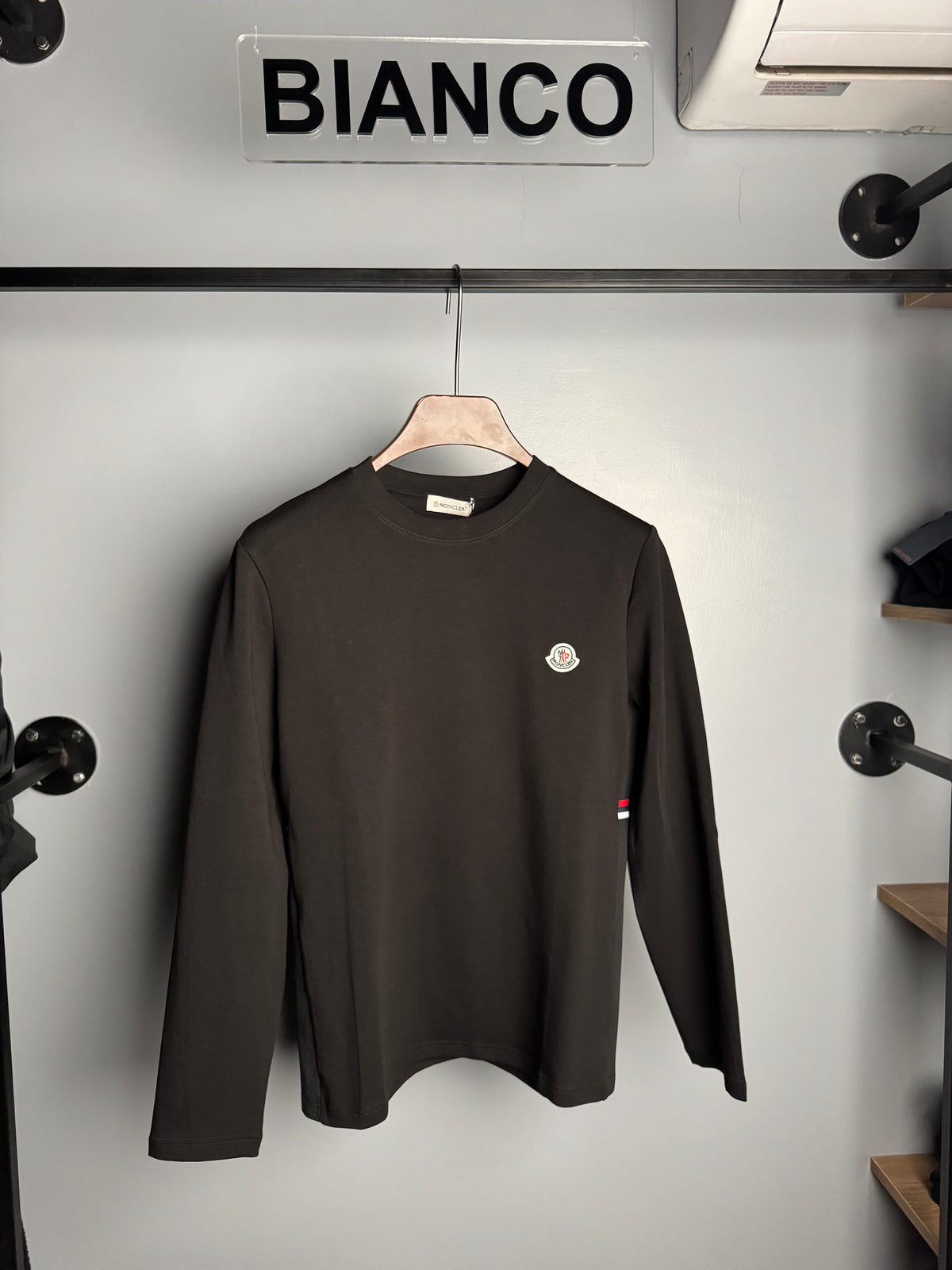 Moncler Tricolor Stripe Logo Tee – Black