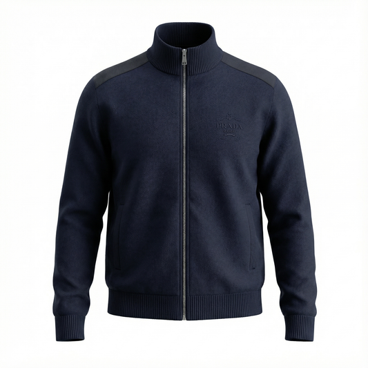 Prada Signature Full-Zip Jacket – Navy Blue