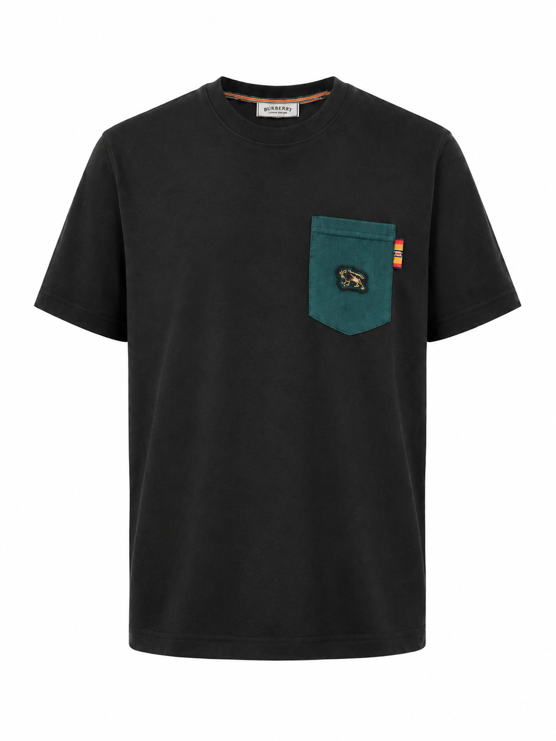 Burberry Black Cotton T-Shirt with Green Pocket