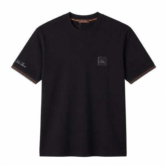Loro Piana Black Cotton T-Shirt with Logo Detail