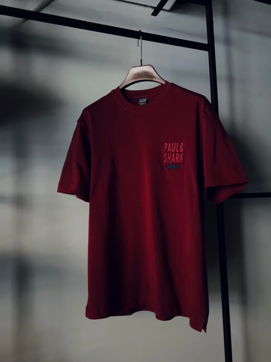 PAUL&SHARK AQUA TOUCH COTTON T-SHIRT WITH SHARK EMBROIDERY RED