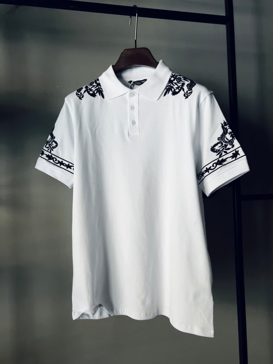 DOLCE&GABBANA T-SHIRT WITH A CONTRASTING TEXTURED PATTERN WHITE