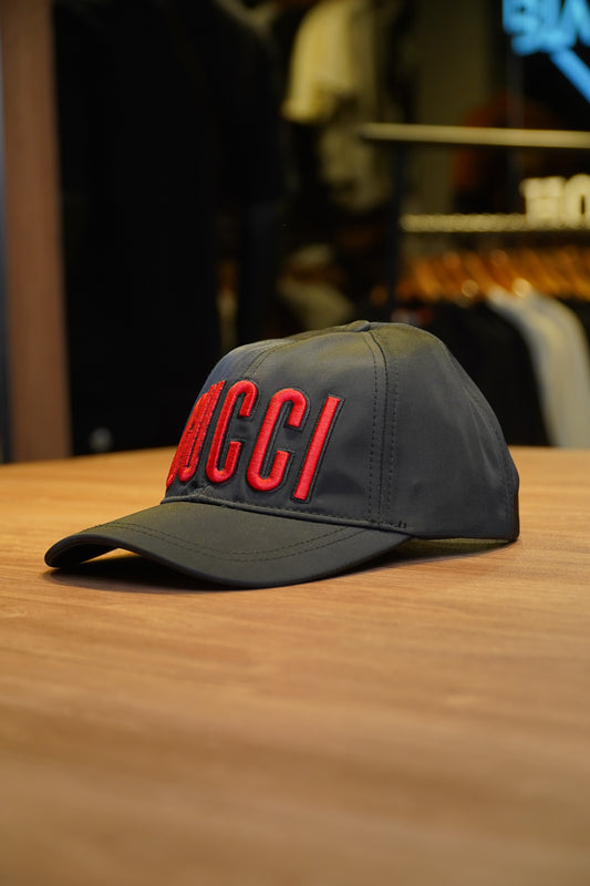 Gucci Black Cap with Red Embroidered Logo