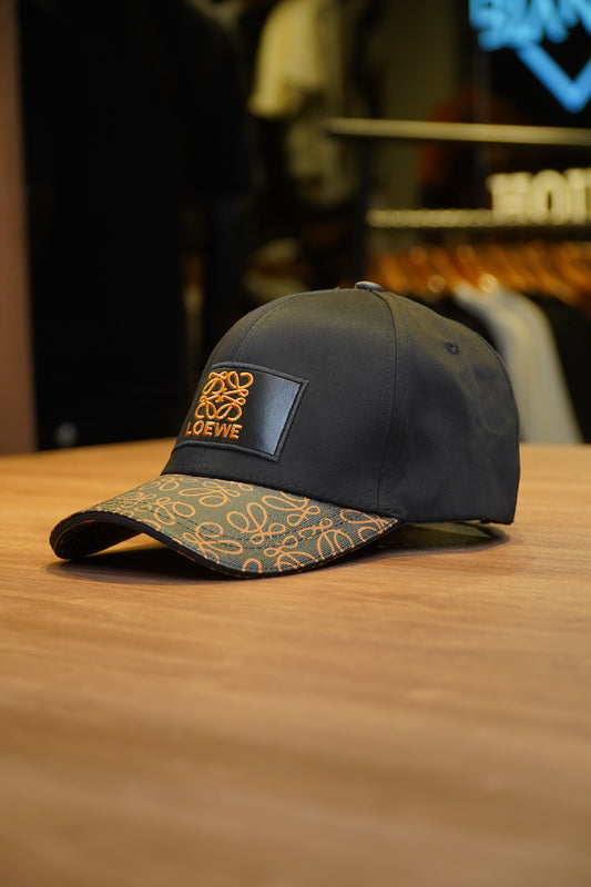 Loewe Black Cap with Contrast Orange Monogram Brim