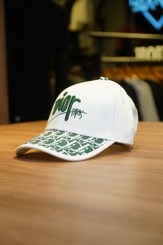 Dior Paris Adjustable Cap White Green Embroidered Edition