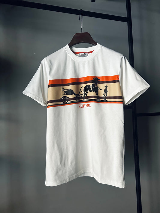 HERMES Printed Horse Logo T-shirt White