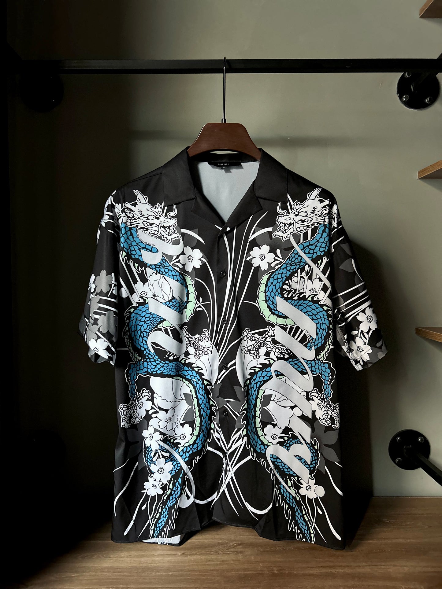 AMIRI Dragon printed bowling shirt