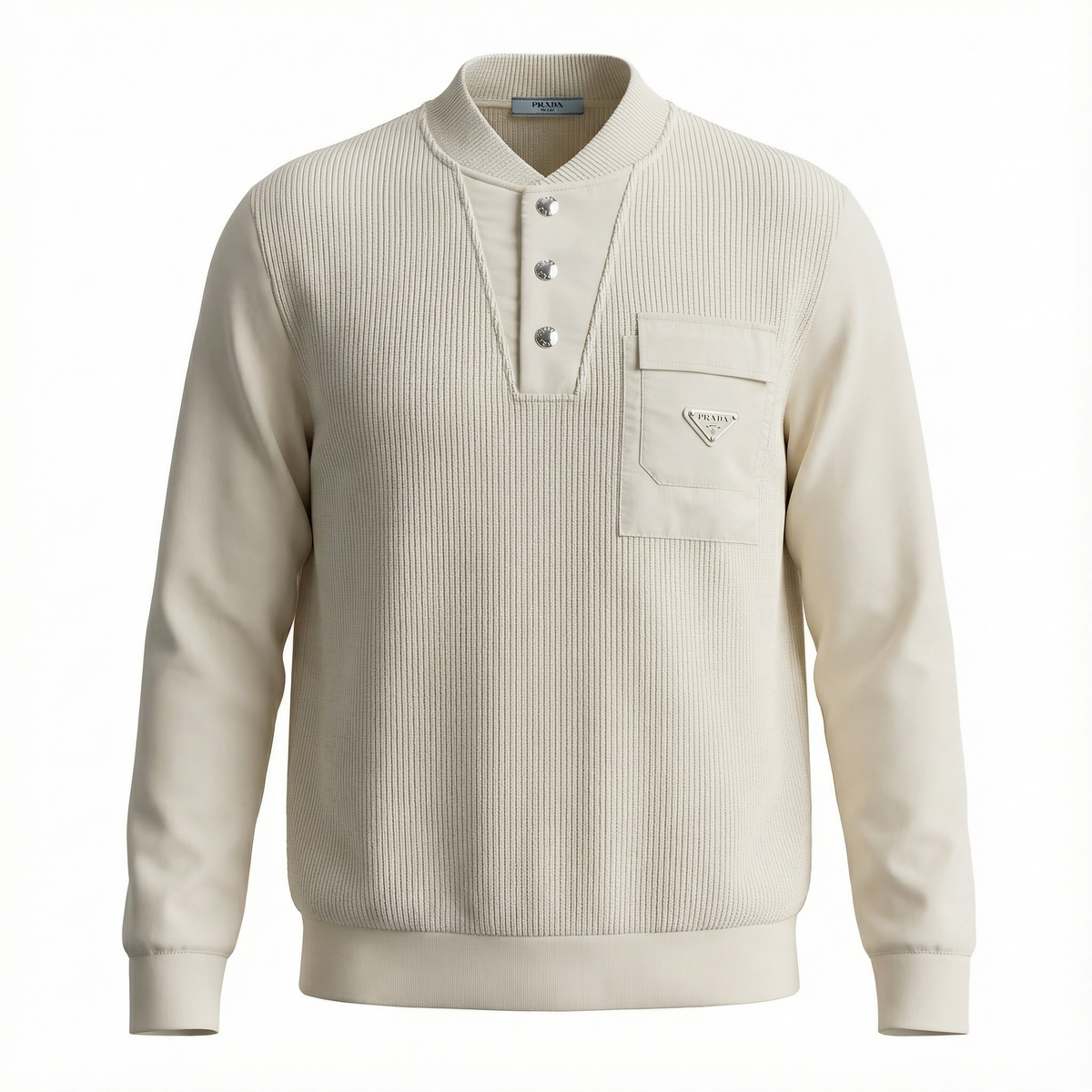 Prada Technical Nylon Pocket Knit Sweatshirt – Off-White