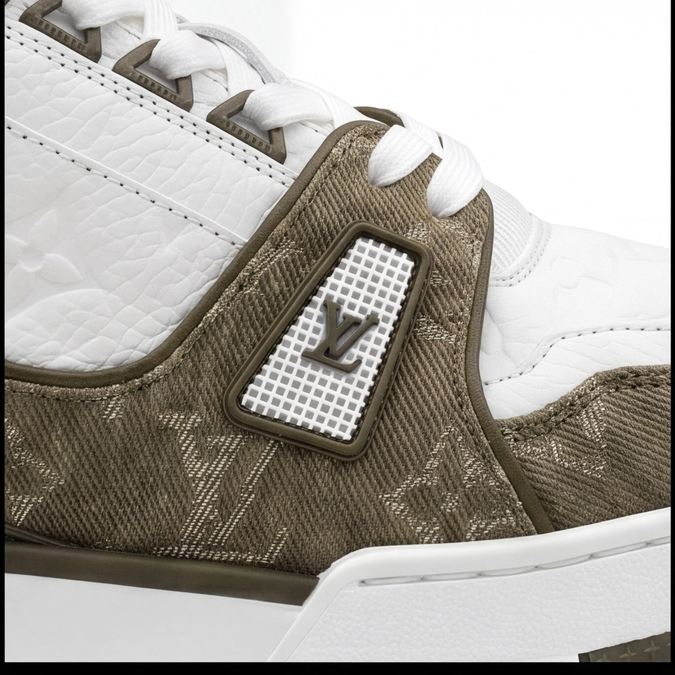 White Olive Monogram Chunky Sneaker