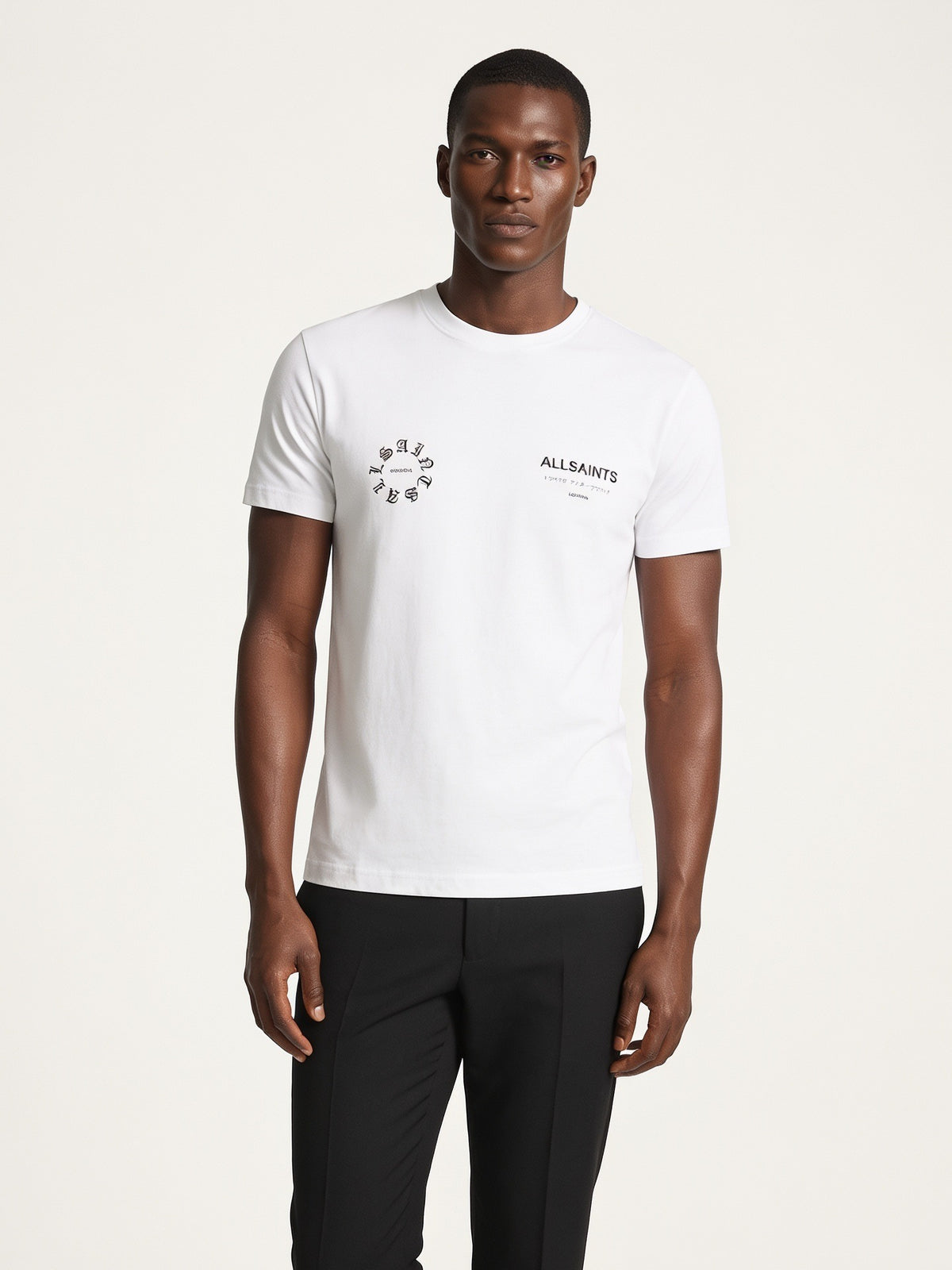 MODEL·ALLSAINTS — Graphic Logo T-Shirt — White