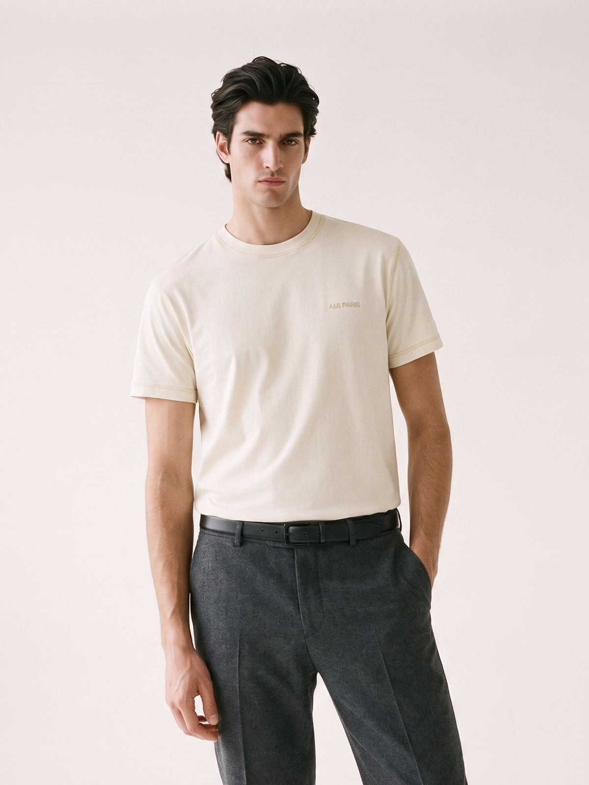 MODEL·AMI PARIS — Natural Cotton Jersey T-Shirt Yellow
