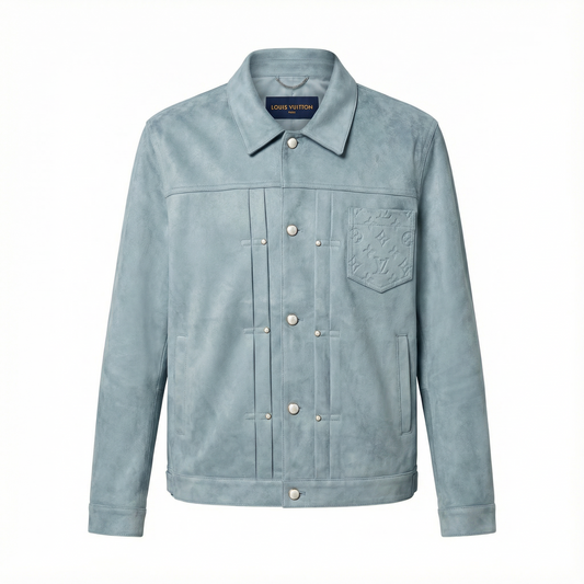 Louis Vuitton Premium Suede Jacket – Monogram Pocket Light Blue