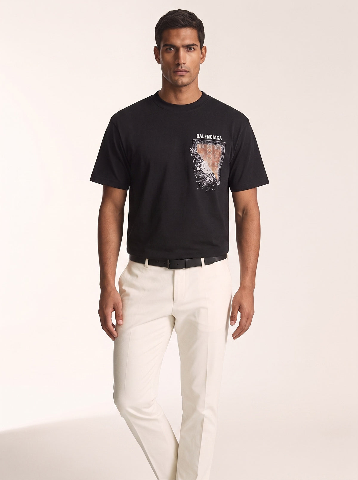 MODEL·BALENCIAGA — Graphic Print T-Shirt — Black