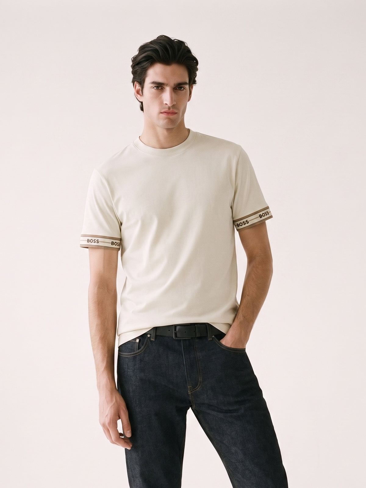 MODEL·HUGO BOSS — Signature Sleeve T-Shirt — Beige Edition