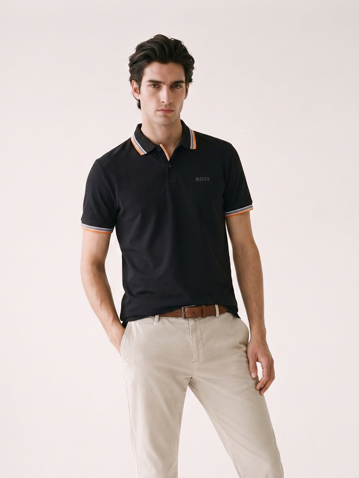 MODEL·HUGO BOSS — Classic Polo T-Shirt — Black & Orange Detail