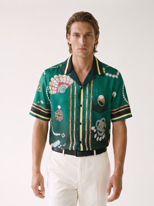 MODEL·CASABLANCA — Mason D'Ete Cuban Collar Silk Shirt