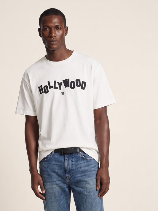 MODEL·AMIRI — HOLLYWOOD SHOTGUN OVERSIZED TEE - White