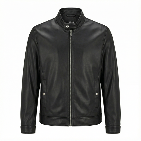 BOSS Leather Jacket with Metal Logo