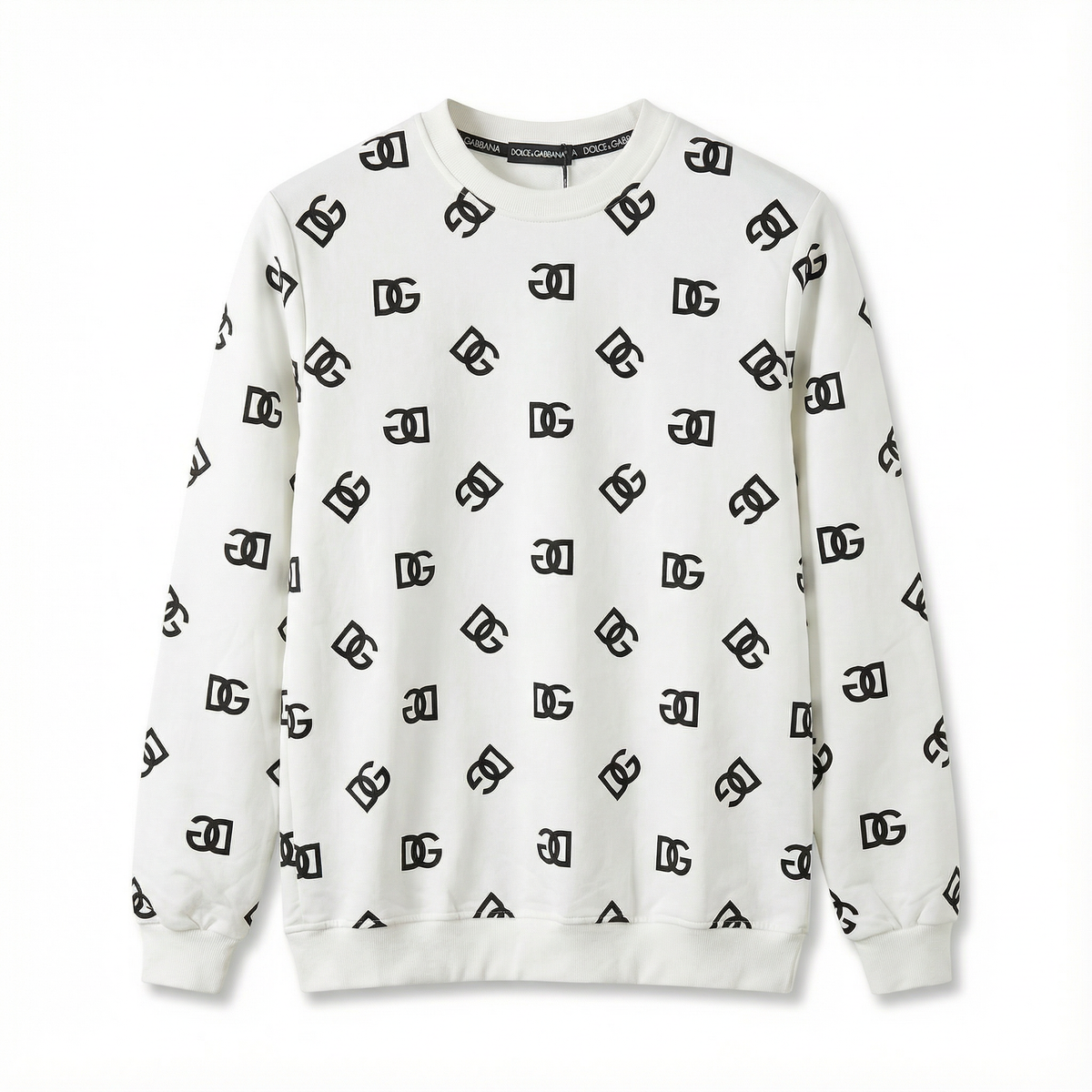 Dolce &Gabbana Wool and silk jacquard round-neck sweatshirt White