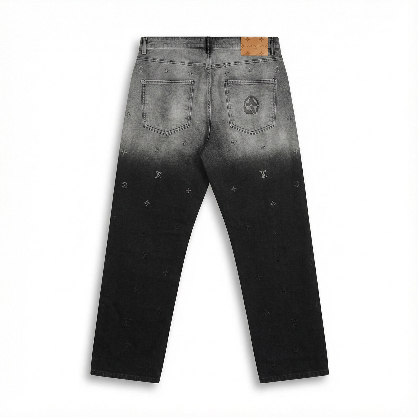 LOUIS VUTTION Monogram Embroidered Washed Wide Leg  Jeans