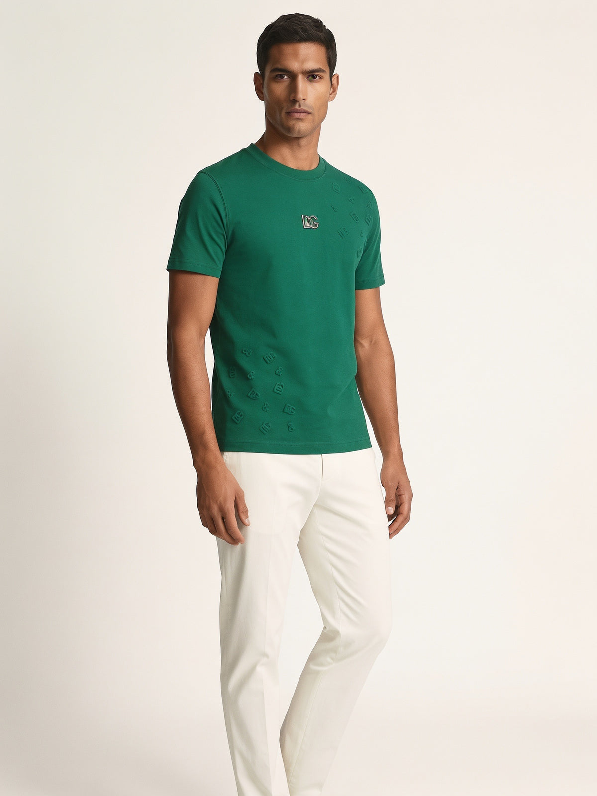 MODEL·DOLCE & GABBANA — DG Logo Embossed T-Shirt — Green