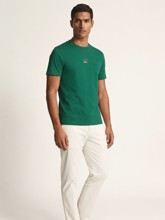 MODEL·DOLCE & GABBANA — DG Logo Embossed T-Shirt — Green