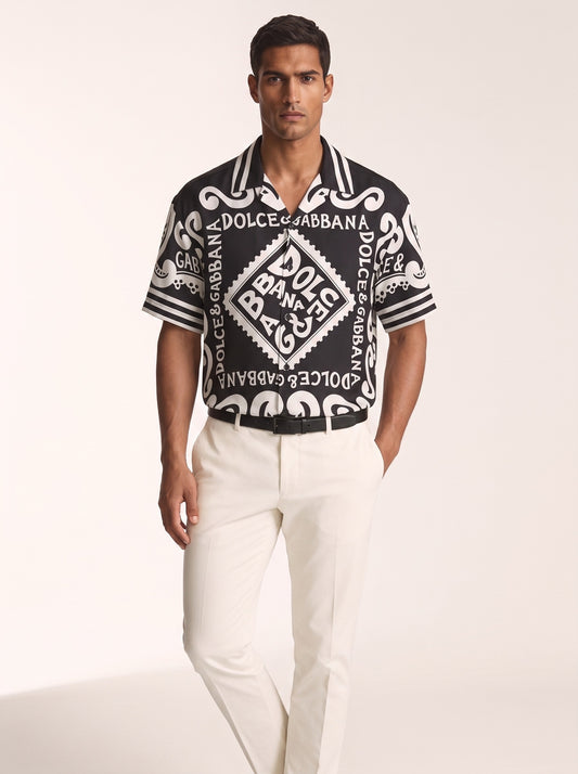 MODEL·DOLCE & GABBANA — Marina-print silk Hawaii shirtt