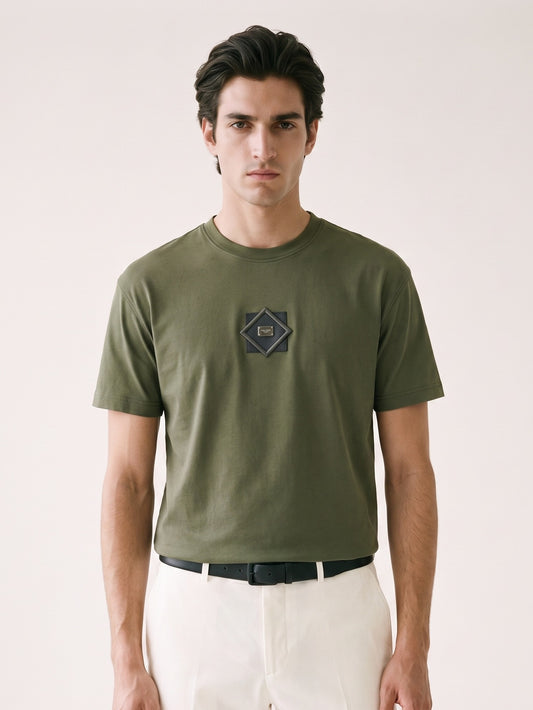 MODEL·DOLCE & GABBANA — Minimal Badge T-Shirt — Olive Green