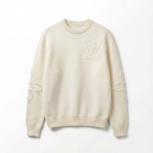 LV Embossed Signature Knit Crewneck – Cream White