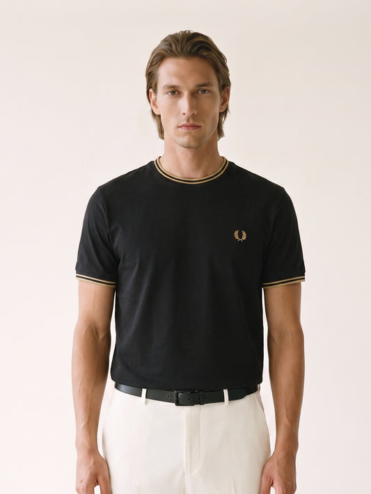 MODEL·FRED PERRY — Signature Trim T-Shirt — Black & Gold Edition