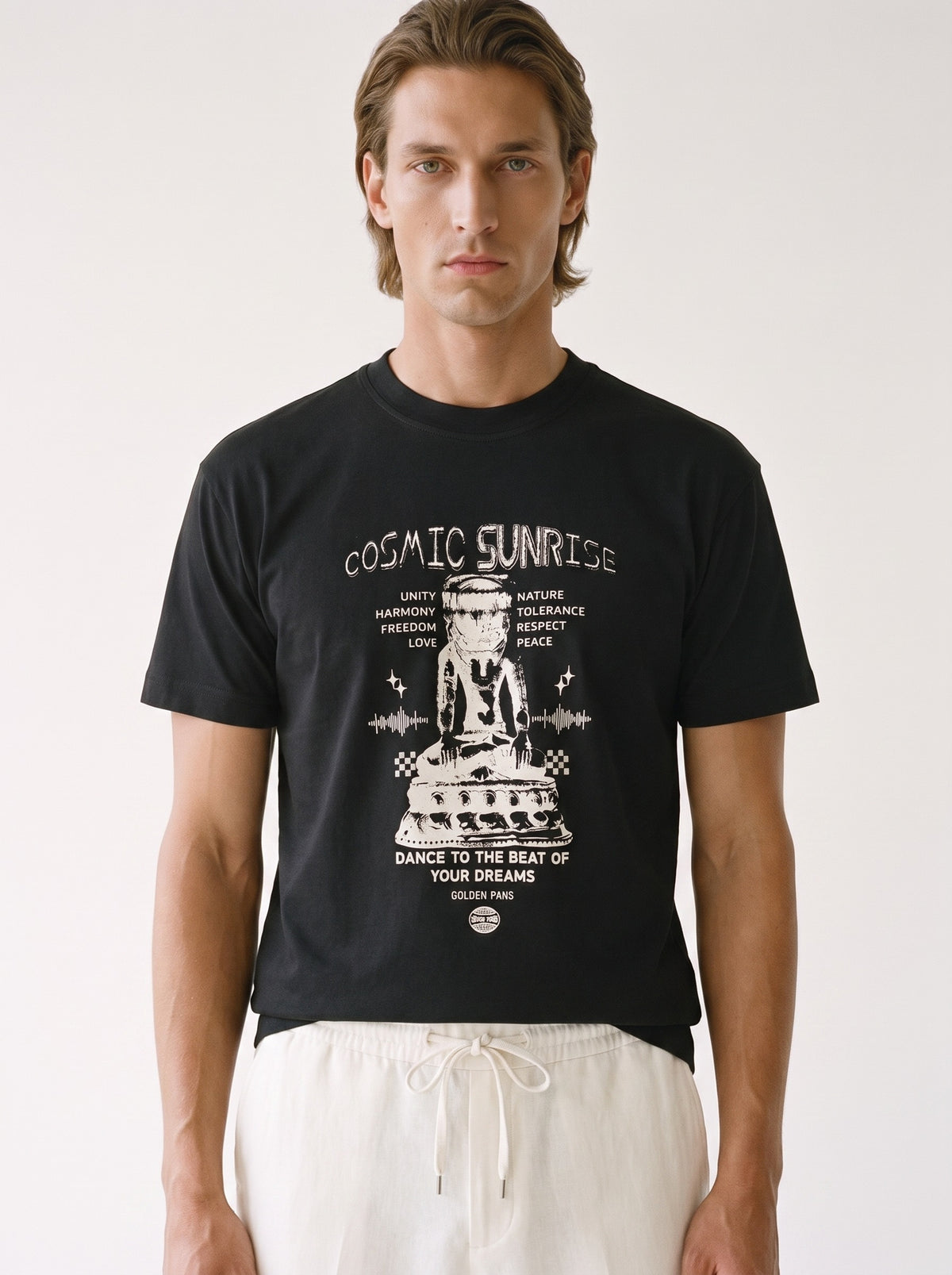MODEL·GOLDEN GOOSE — Cosmic Sunrise Graphic T-Shirt — Black