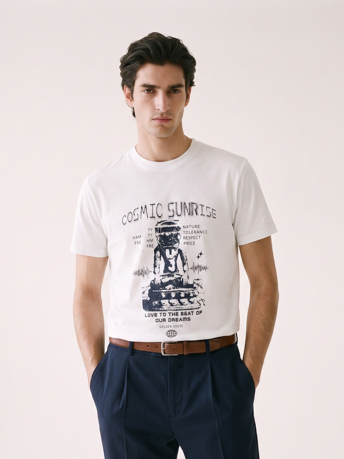 MODEL·GOLDEN GOOSE — Cosmic Sunrise Graphic T-Shirt — White