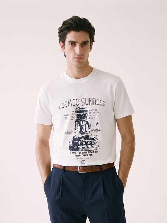 MODEL·GOLDEN GOOSE — Cosmic Sunrise Graphic T-Shirt — White