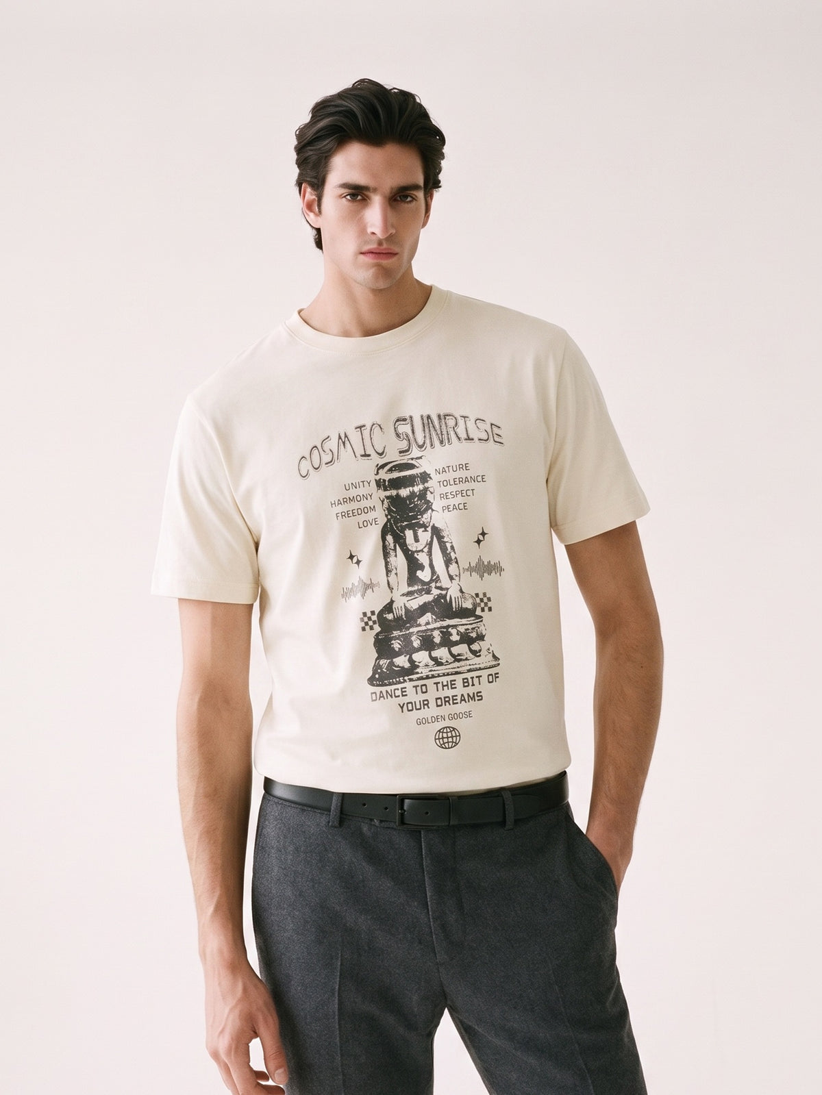 MODEL·GOLDEN GOOSE — Cosmic Sunrise Graphic T-Shirt — Cream