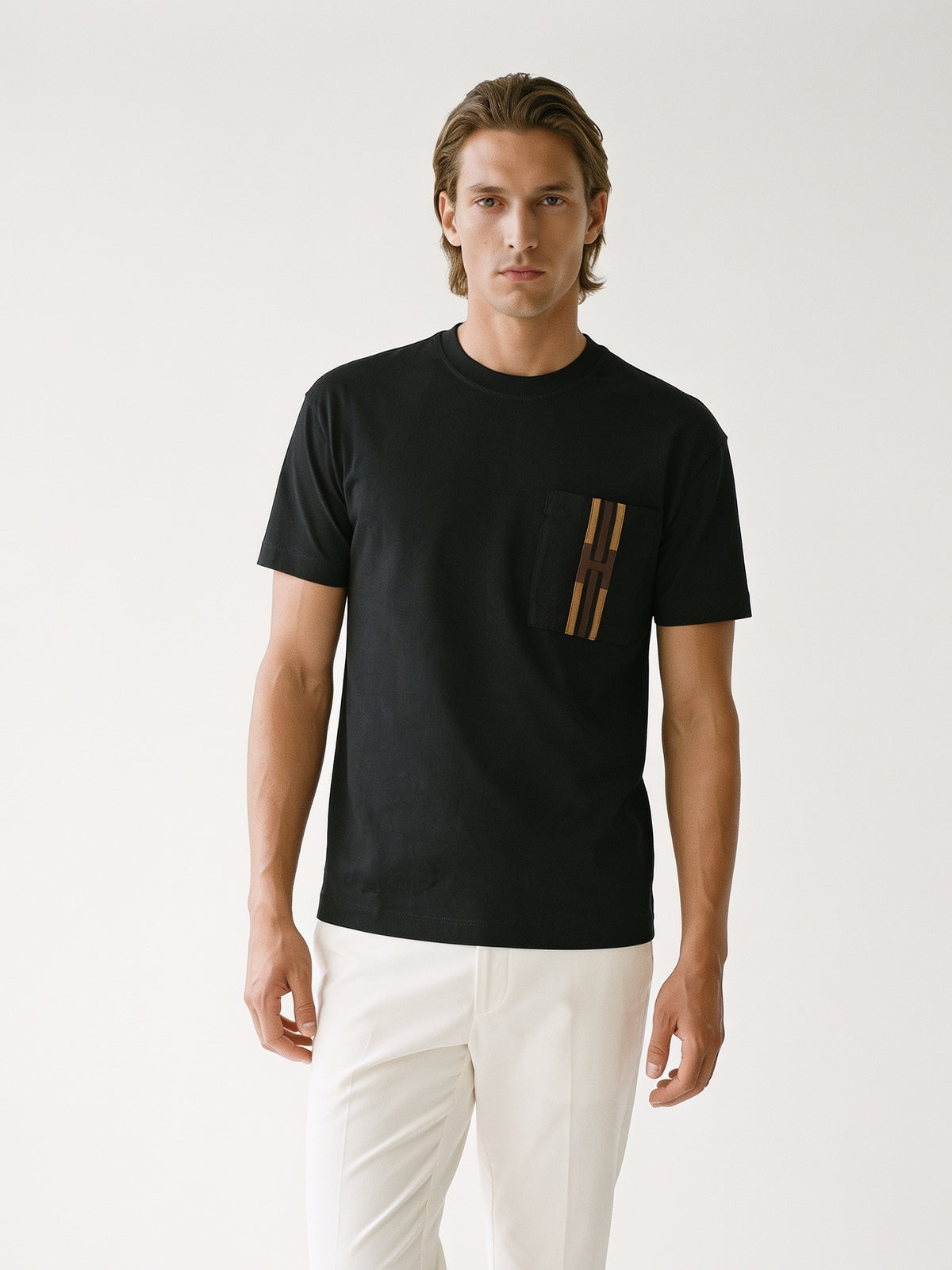 MODEL·HERMÈS — Embroidered Pocket Cotton T-Shirt — Jet Black
